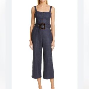 Staud Bay Linen Blend Crop Jumpsuit, Navy, 4